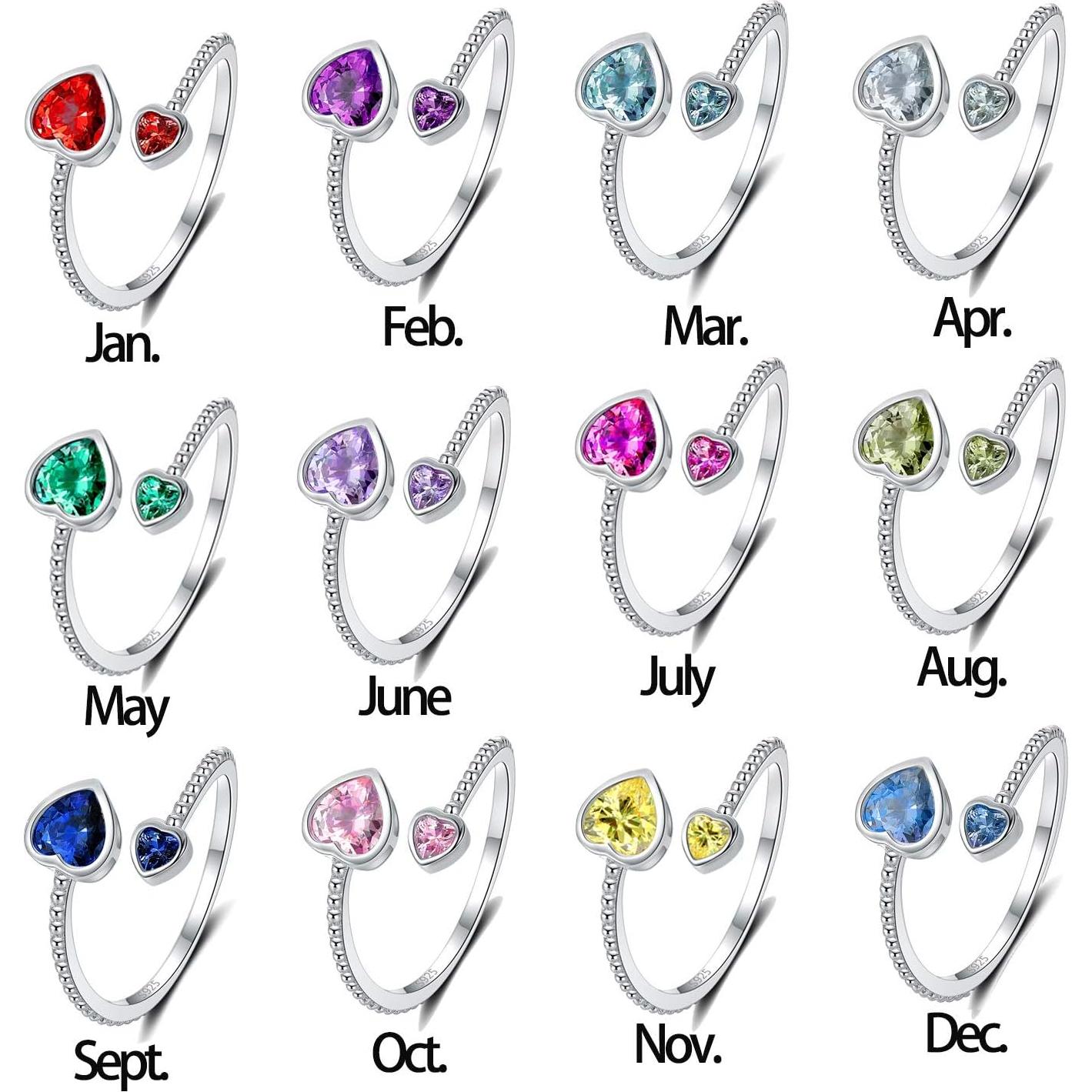 Anillo de Piedra de Nacimiento de Plata Esterlina 925 para Mujeres - Ajustable Corazón Abril