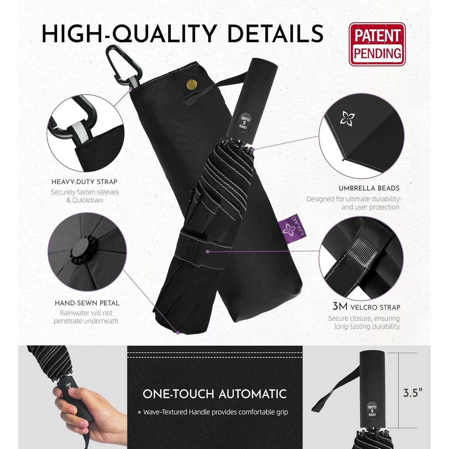 Paraguas Compacto Automático Lilac a Prueba de Viento 110 cm