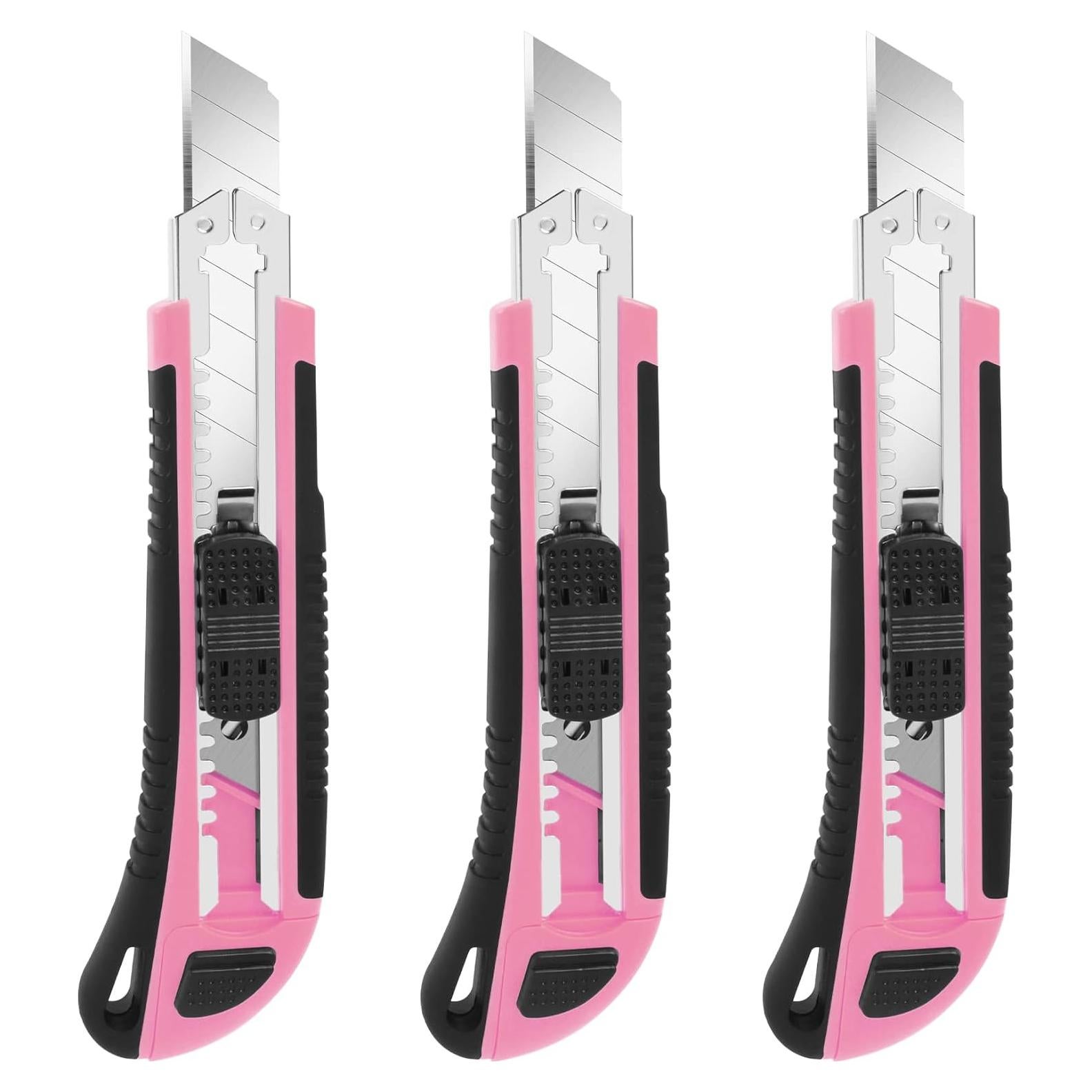 Cortador de Cajas TIFICAL Rosa y Negro 18mm Retráctil 3 Paquetes