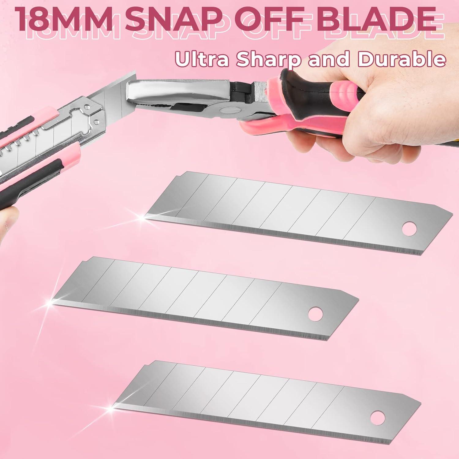 Cortador de Cajas TIFICAL Rosa y Negro 18mm Retráctil 3 Paquetes