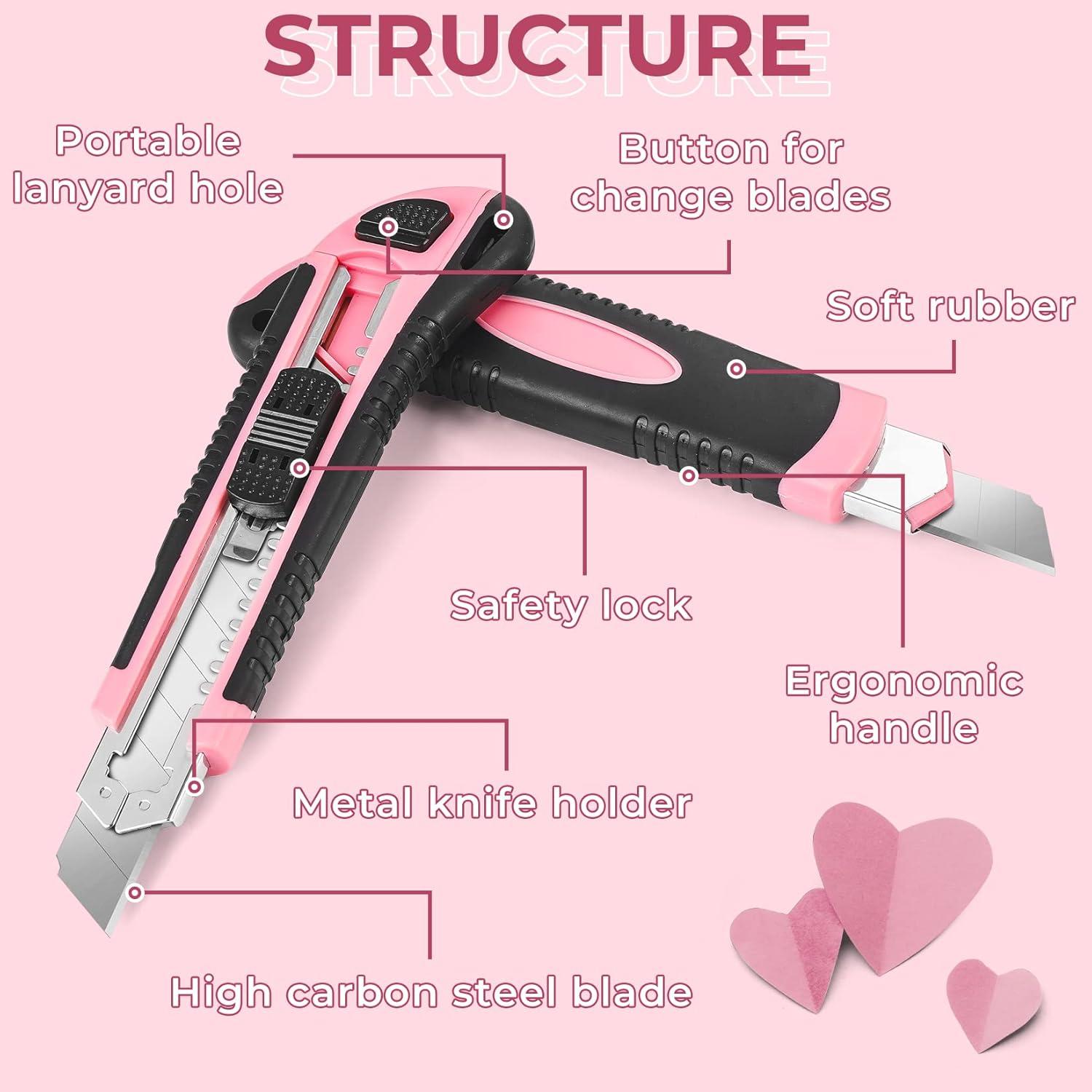 Cortador de Cajas TIFICAL Rosa y Negro 18mm Retráctil 3 Paquetes