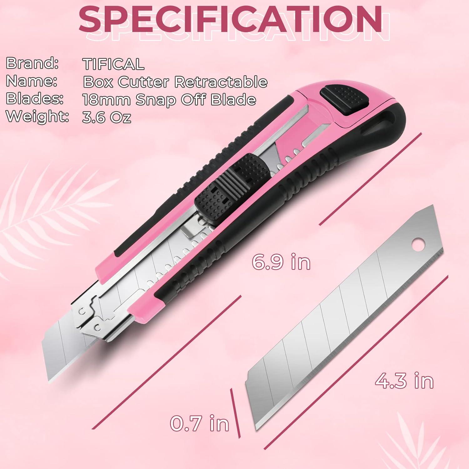 Cortador de Cajas TIFICAL Rosa y Negro 18mm Retráctil 3 Paquetes