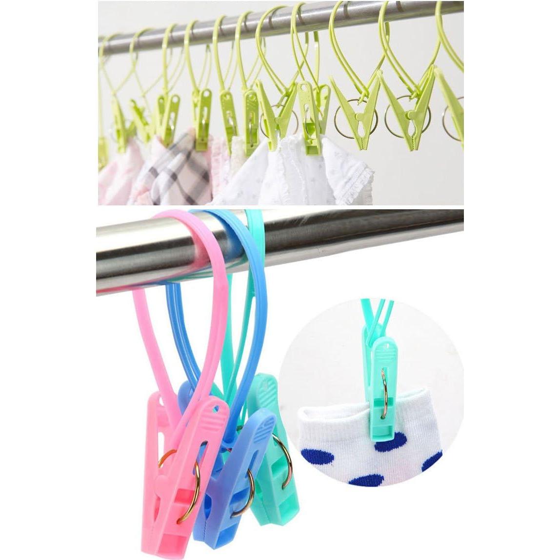 12 Pinzas para Ropa JCBIZ Multicolor con Cuerda Antideslizante