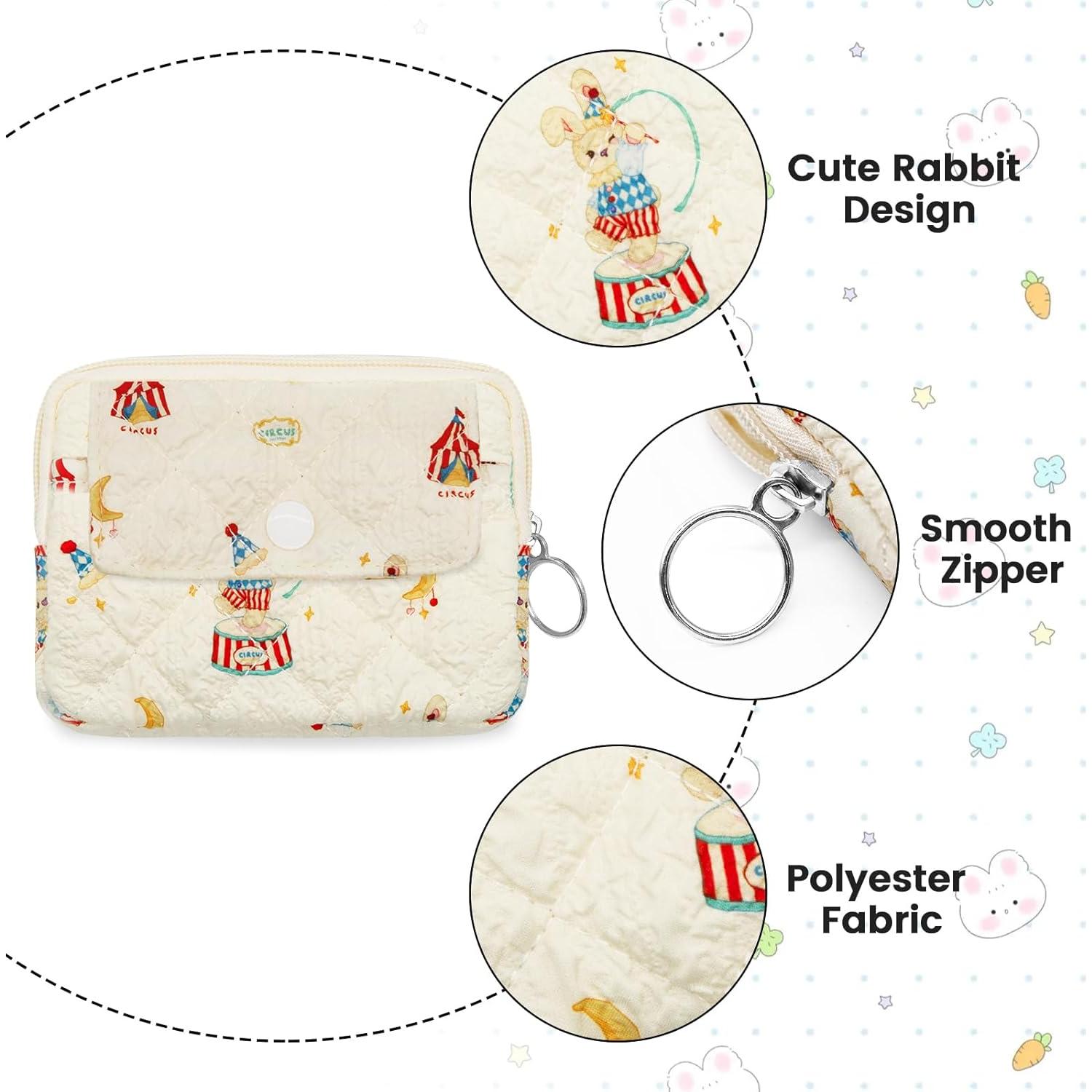 Monedero Acolchado LJCZKA para Mujeres Conejo Beige 12x9 cm