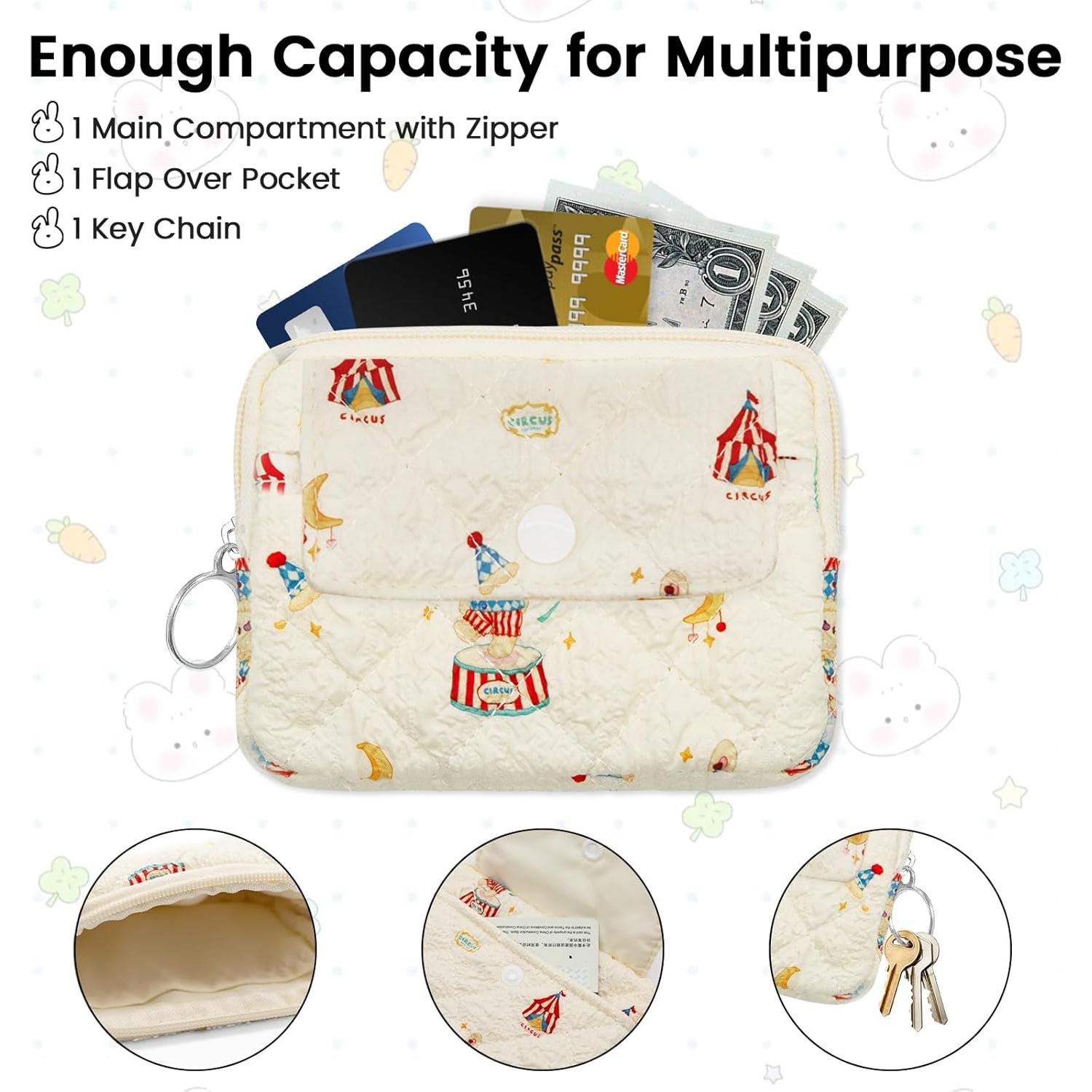 Monedero Acolchado LJCZKA para Mujeres Conejo Beige 12x9 cm