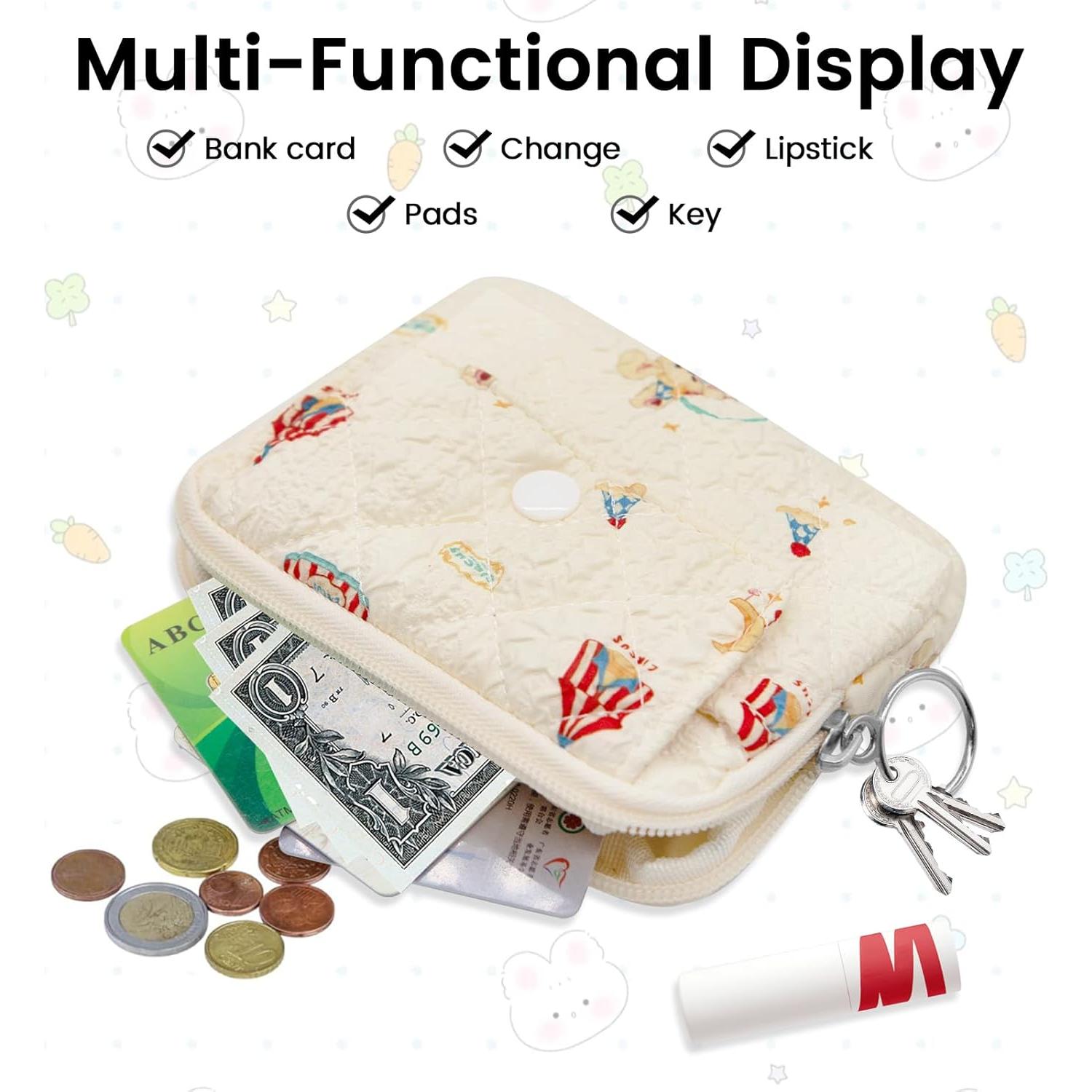 Monedero Acolchado LJCZKA para Mujeres Conejo Beige 12x9 cm