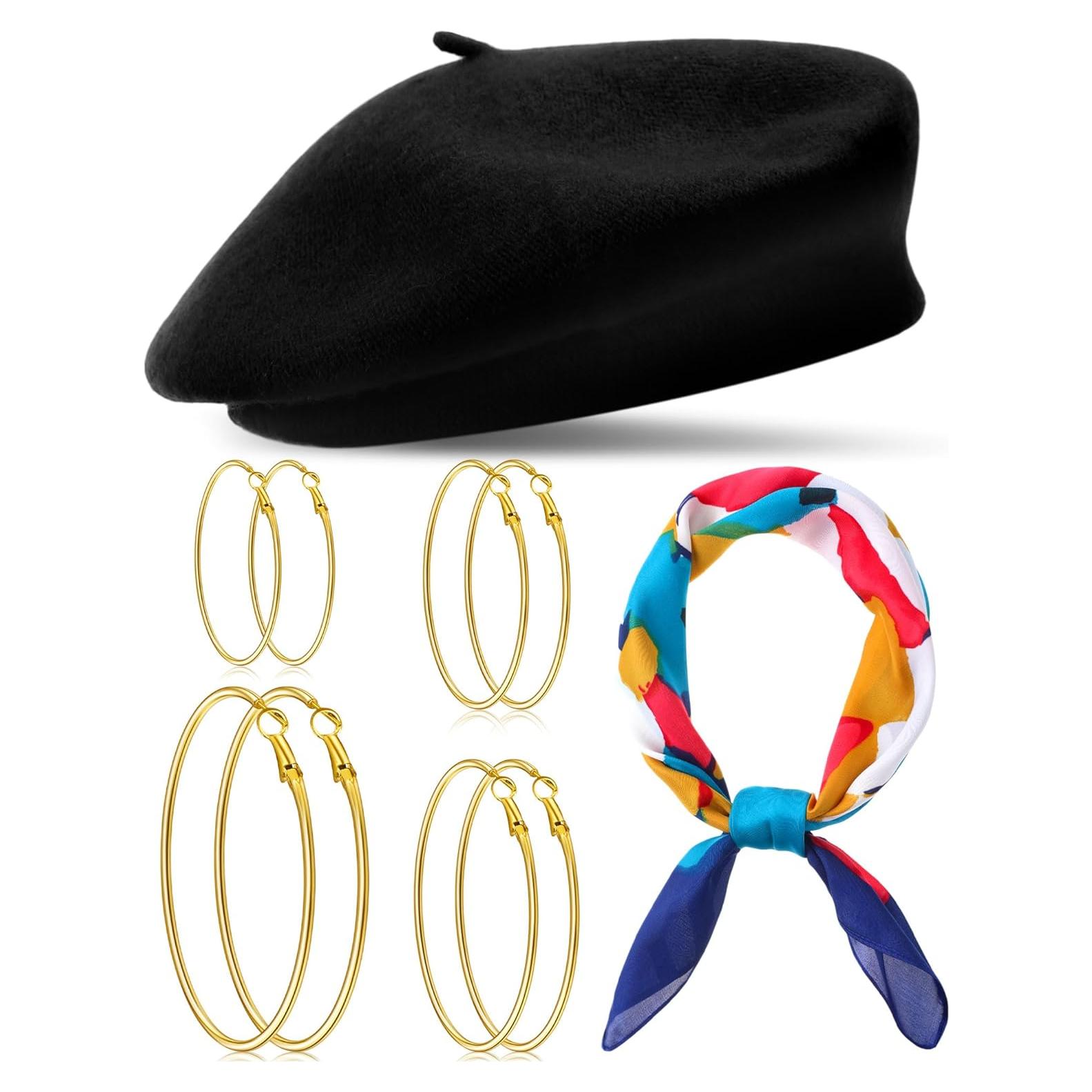 Conjunto de Bufanda de Seda y Sombrero Beret Francés Shyyween