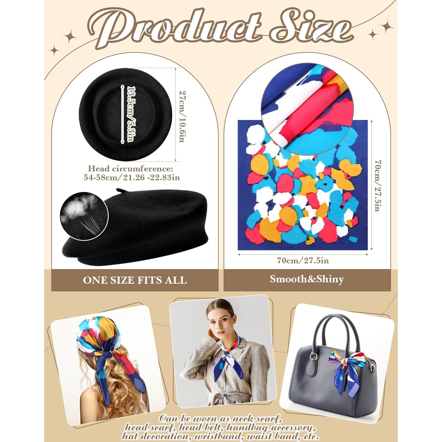 Conjunto de Bufanda de Seda y Sombrero Beret Francés Shyyween