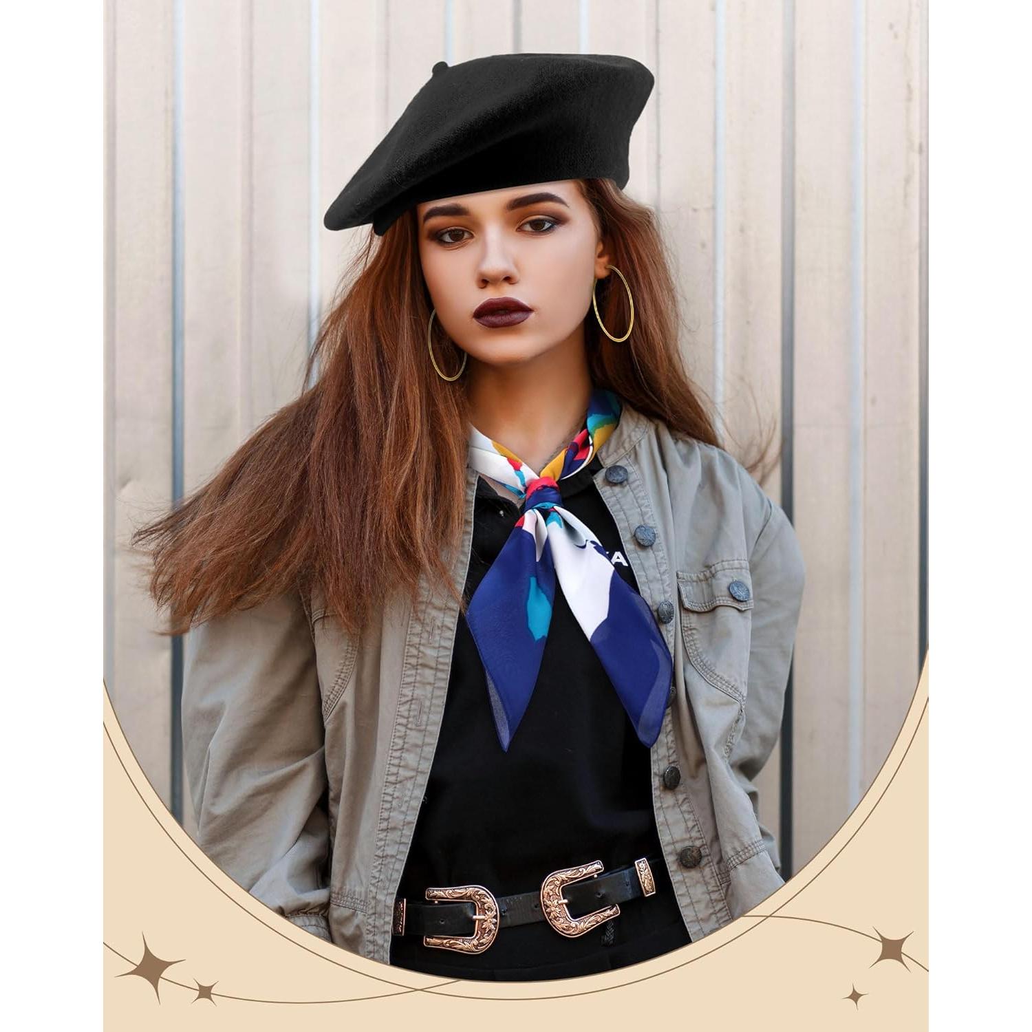 Conjunto de Bufanda de Seda y Sombrero Beret Francés Shyyween