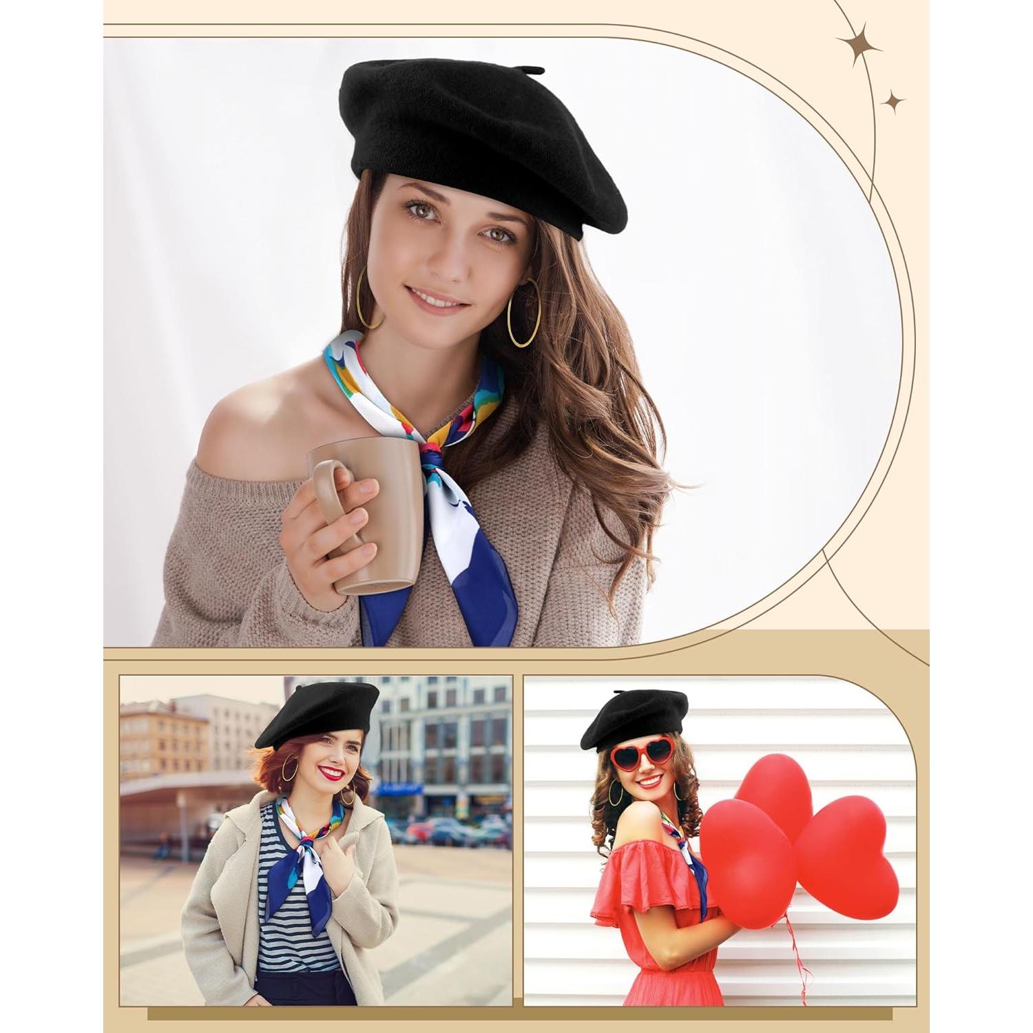 Conjunto de Bufanda de Seda y Sombrero Beret Francés Shyyween