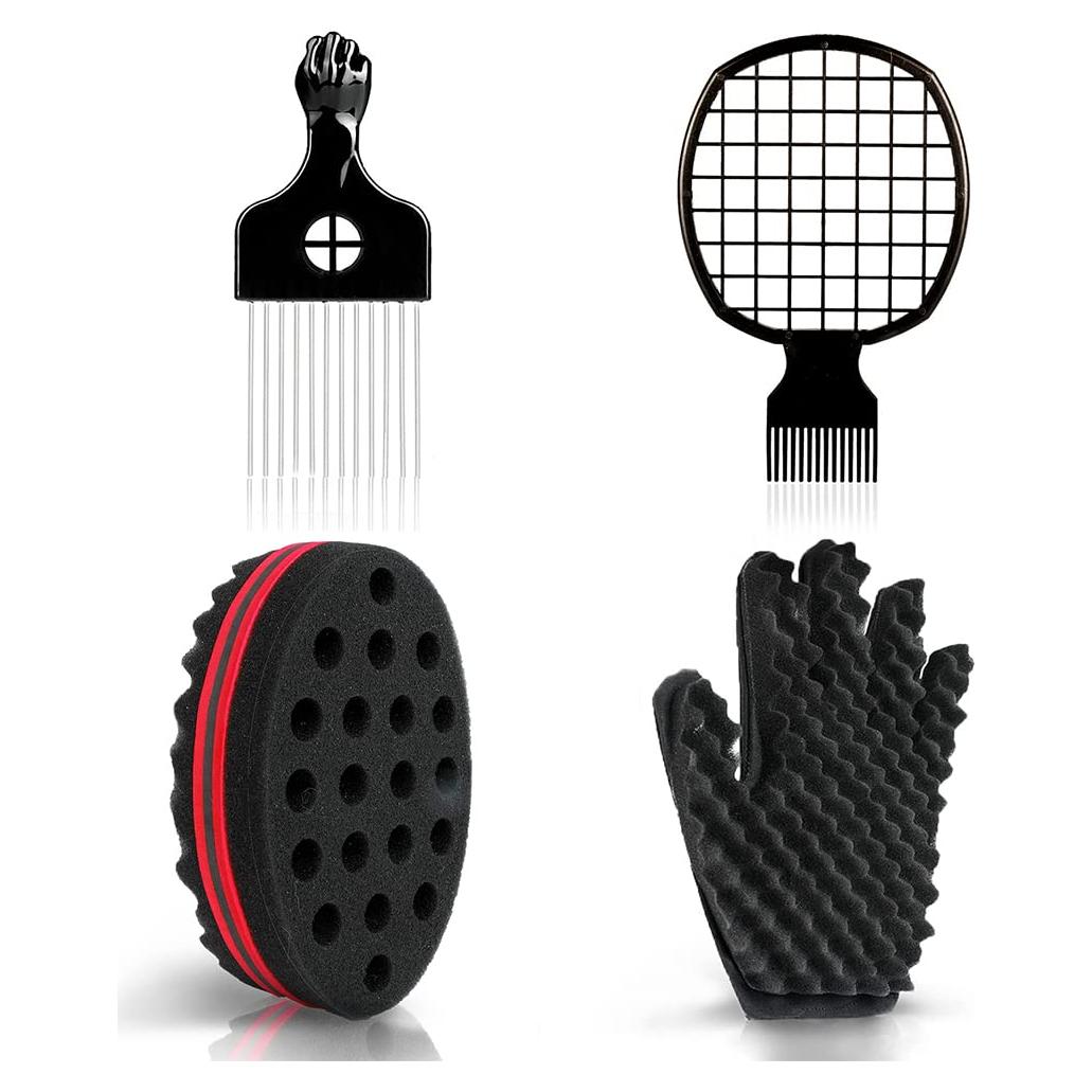 Set de Esponjas para Cabello Rizado Selalu 4 Pcs con Peines