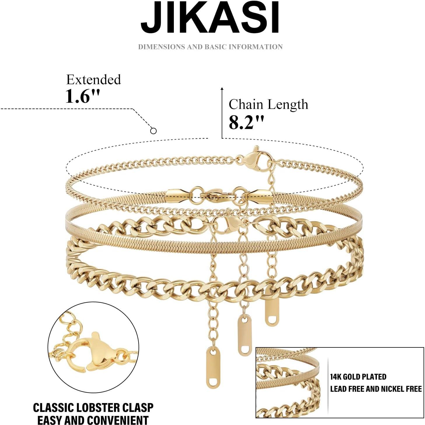 Tobilleras de Oro 14k para Mujeres - 3 Piezas Impermeables