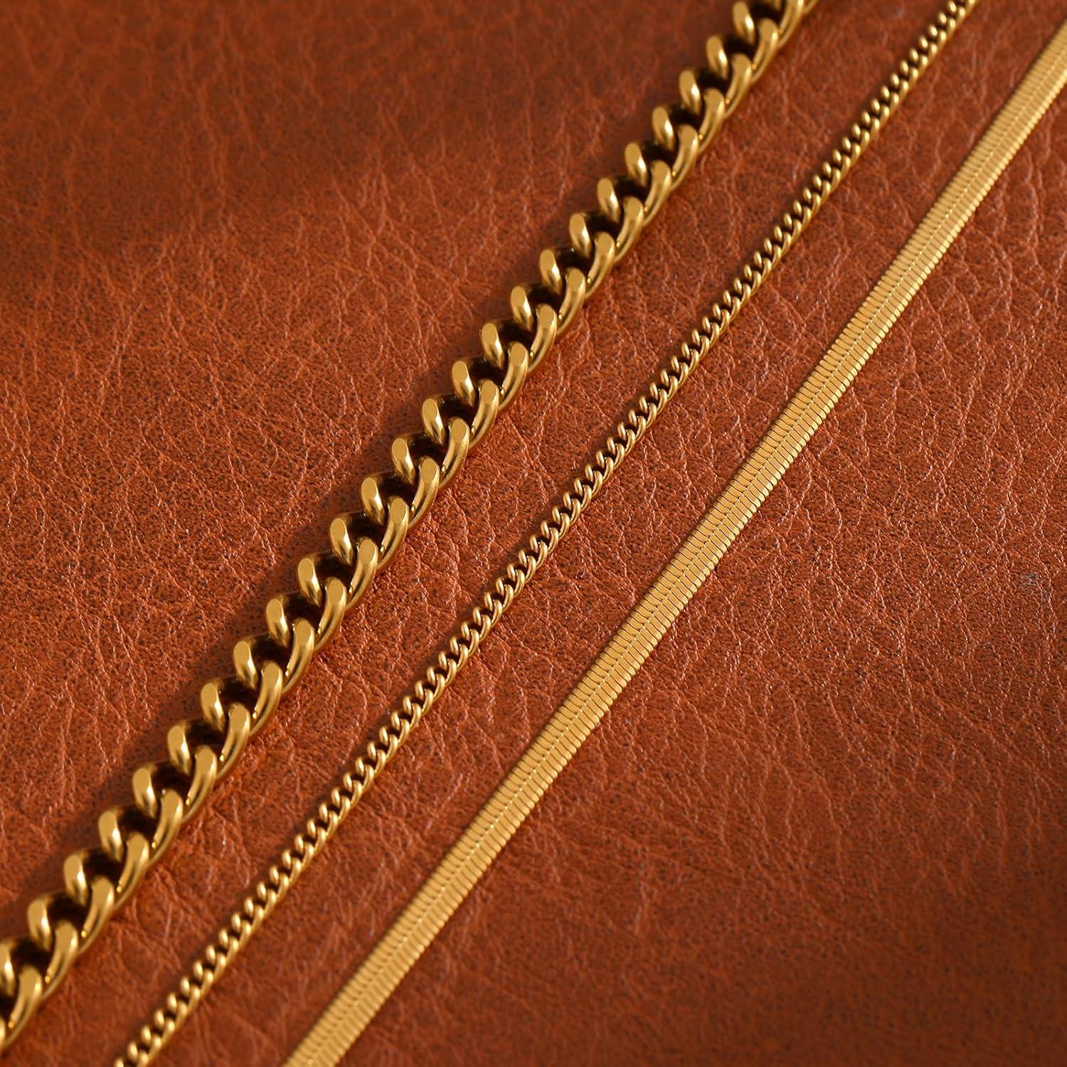 Tobilleras de Oro 14k para Mujeres - 3 Piezas Impermeables