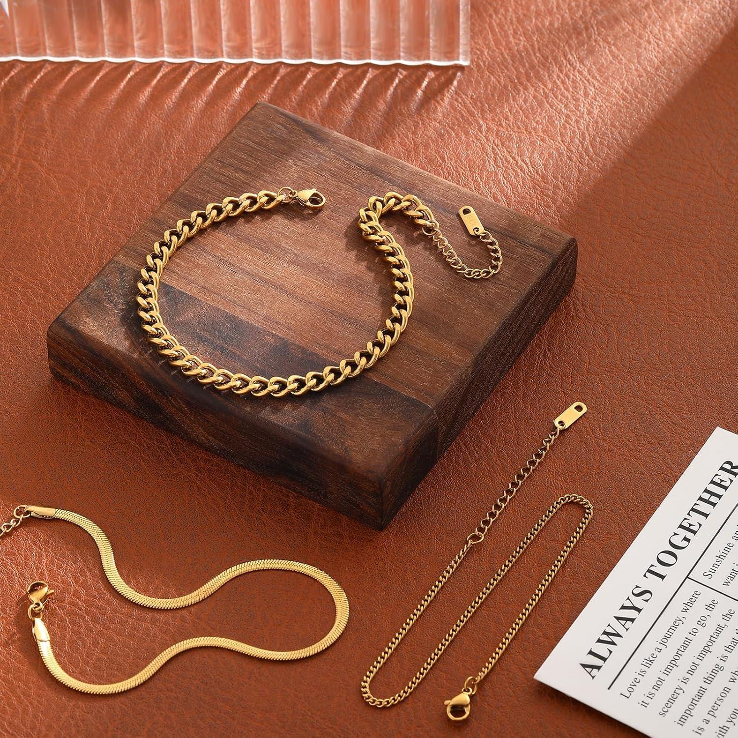 Tobilleras de Oro 14k para Mujeres - 3 Piezas Impermeables