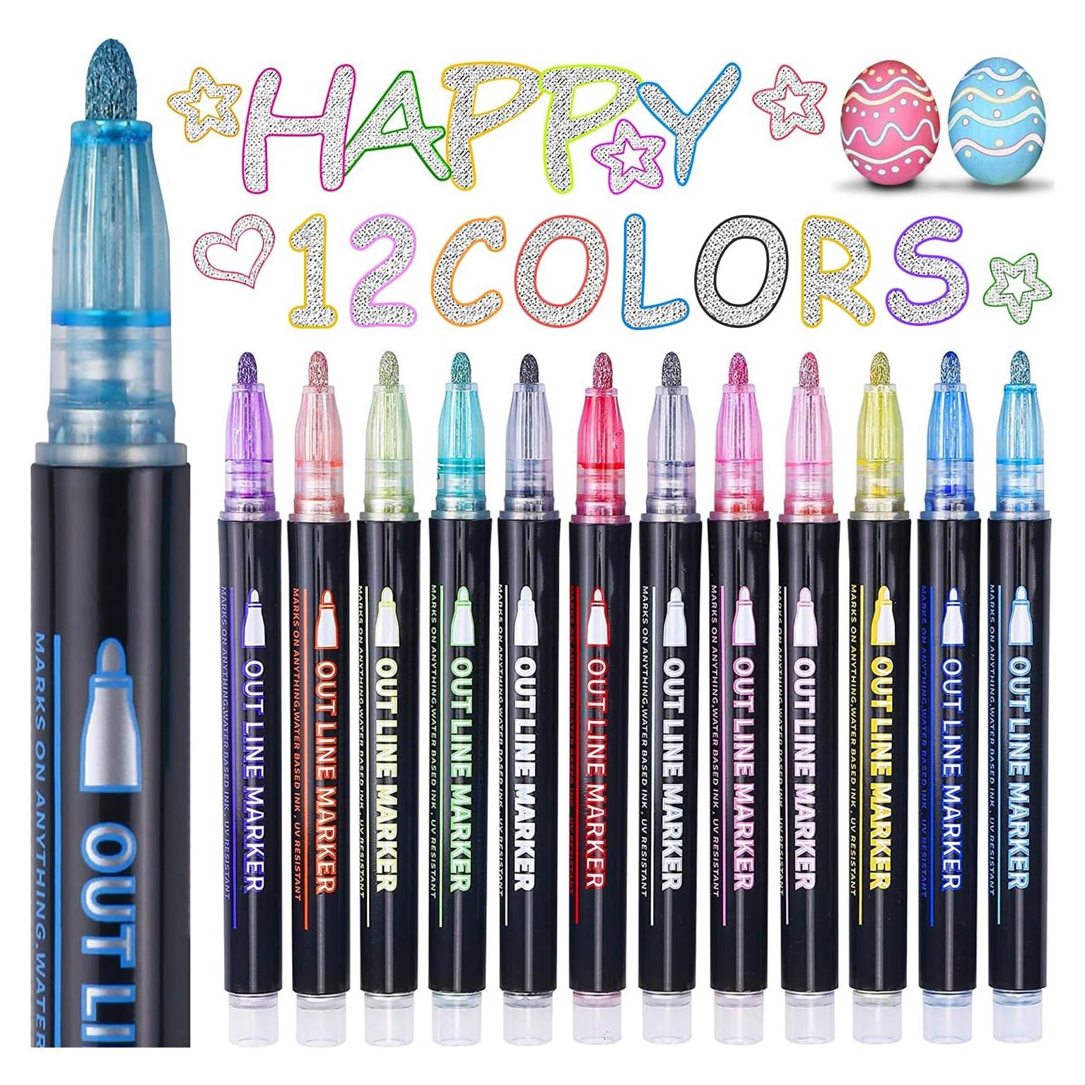 Marcadores Brillantes Yangmei - 12 Colores Metálicos para Arte