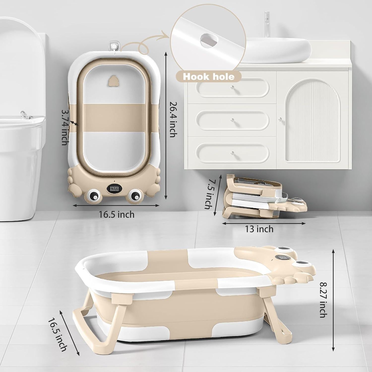 Bañera Plegable para Bebés Wiqins con Termómetro Beige