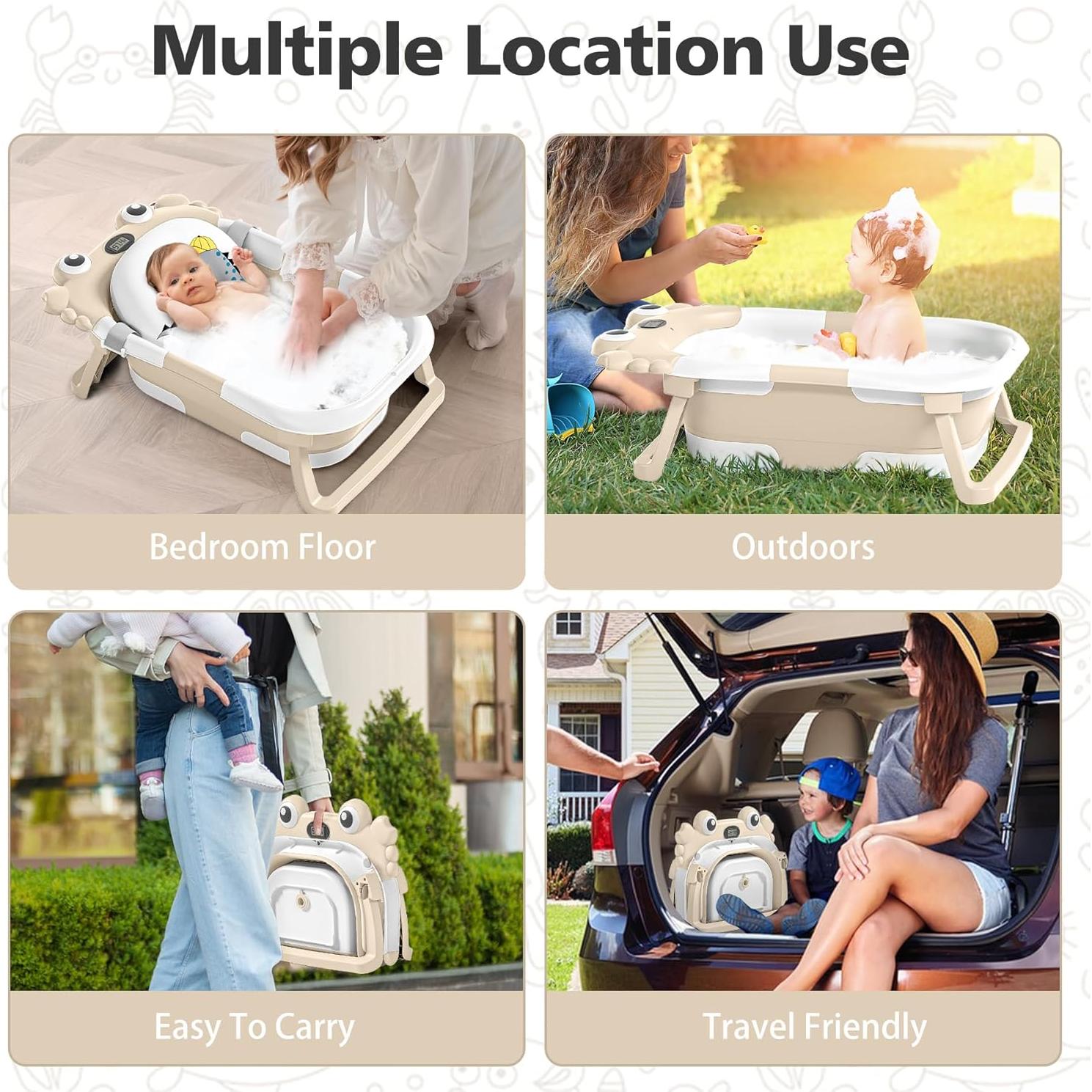 Bañera Plegable para Bebés Wiqins con Termómetro Beige