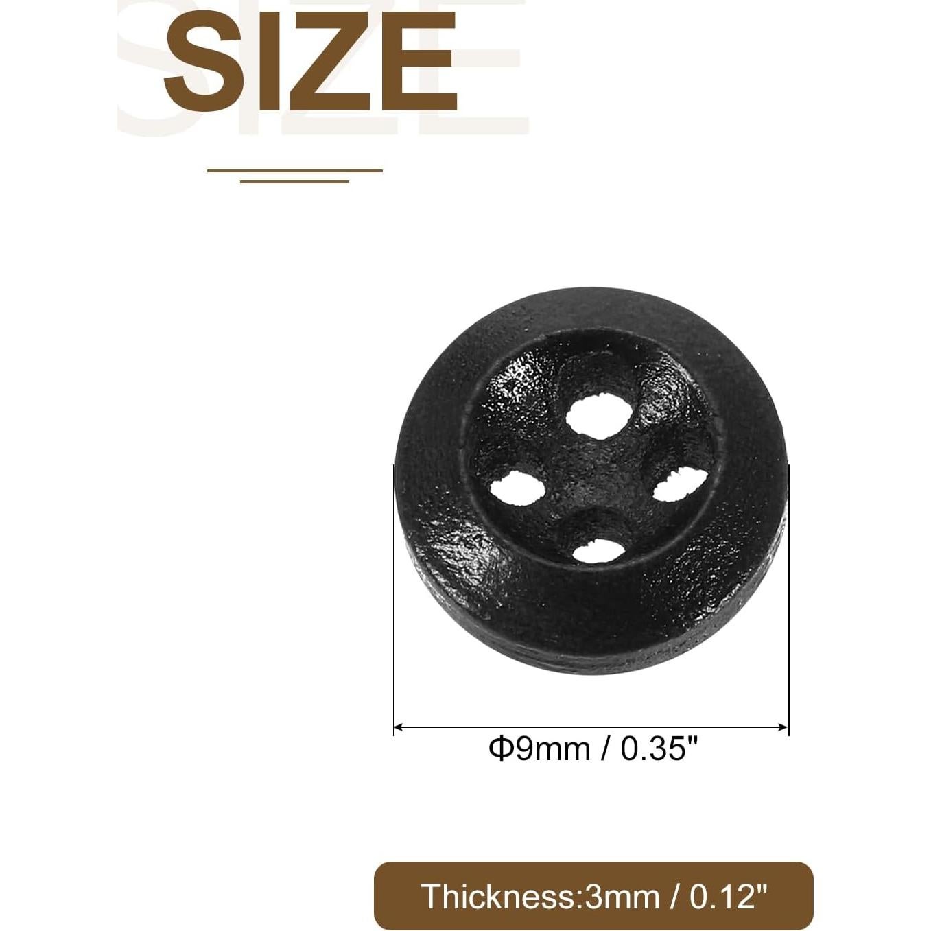 100 Botones de Madera Redondos 9mm uxcell 4 Agujeros Negro