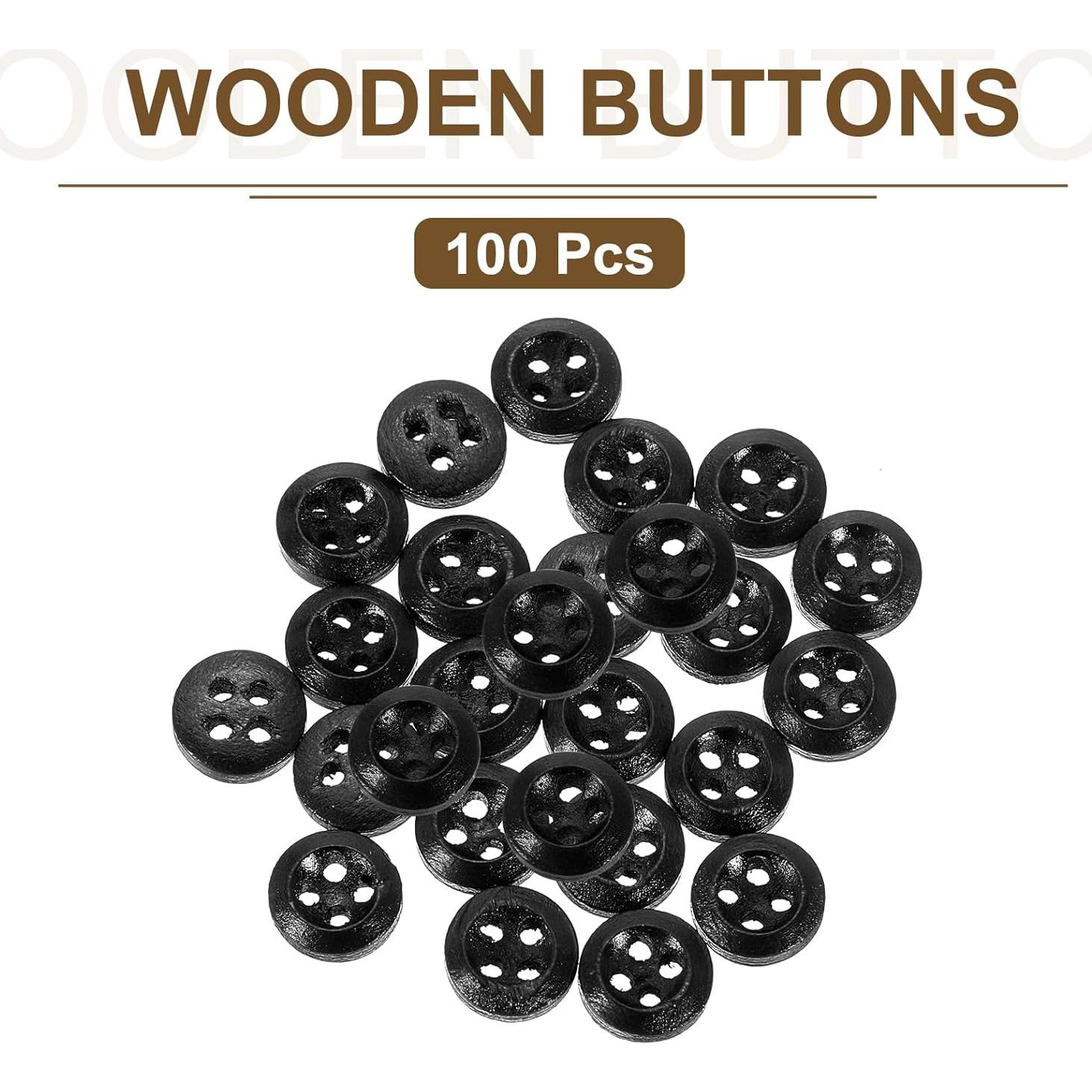 100 Botones de Madera Redondos 9mm uxcell 4 Agujeros Negro