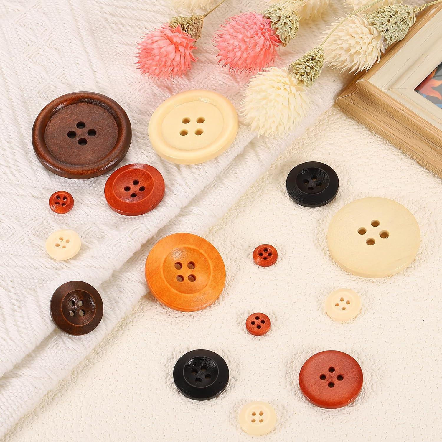 100 Botones de Madera Redondos 9mm uxcell 4 Agujeros Negro