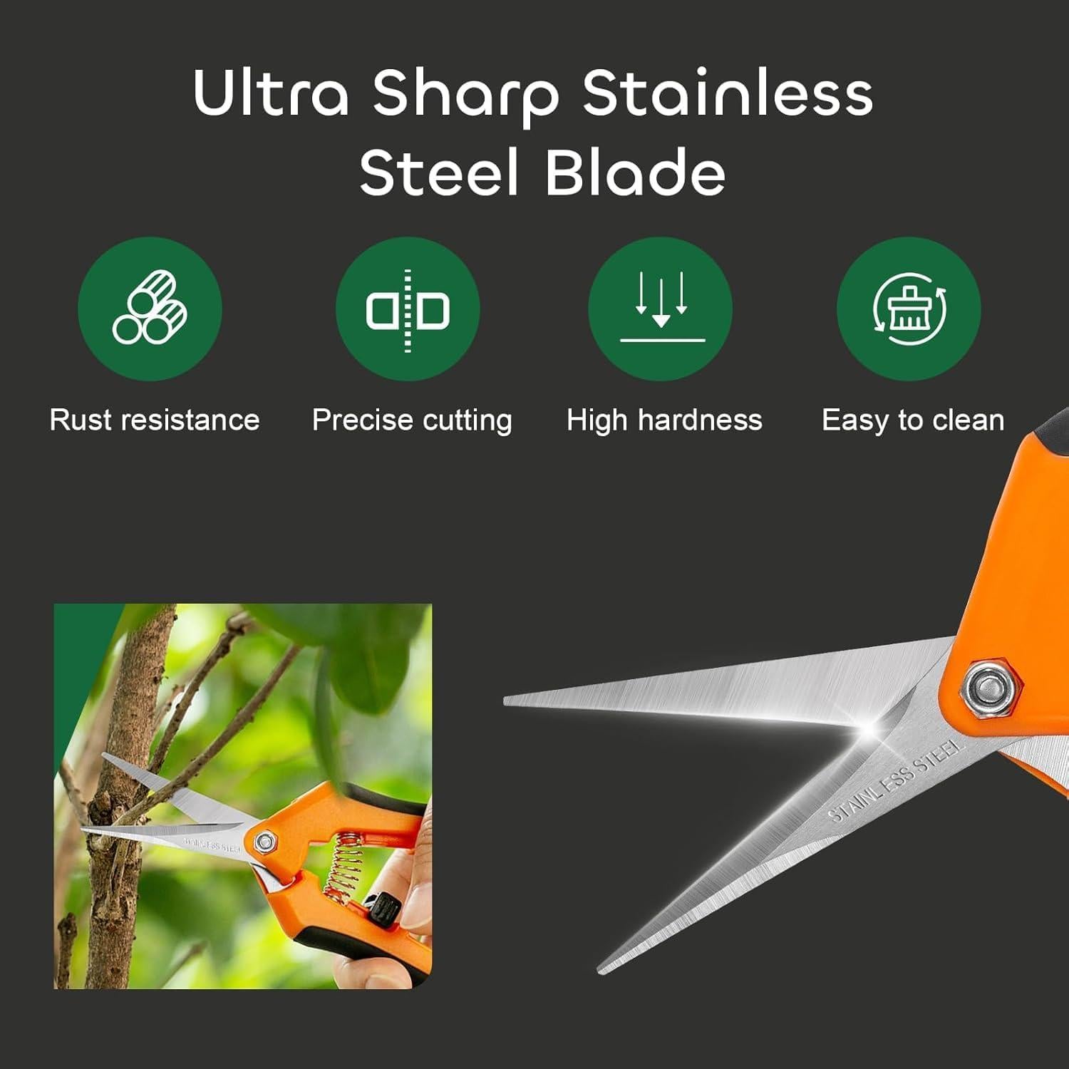 Tijeras de Podar GROWNEER 6.5" Acero Inoxidable Ergonomicas
