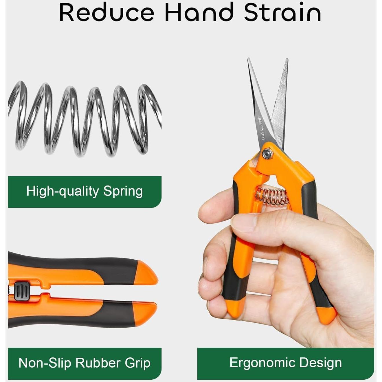 Tijeras de Podar GROWNEER 6.5" Acero Inoxidable Ergonomicas