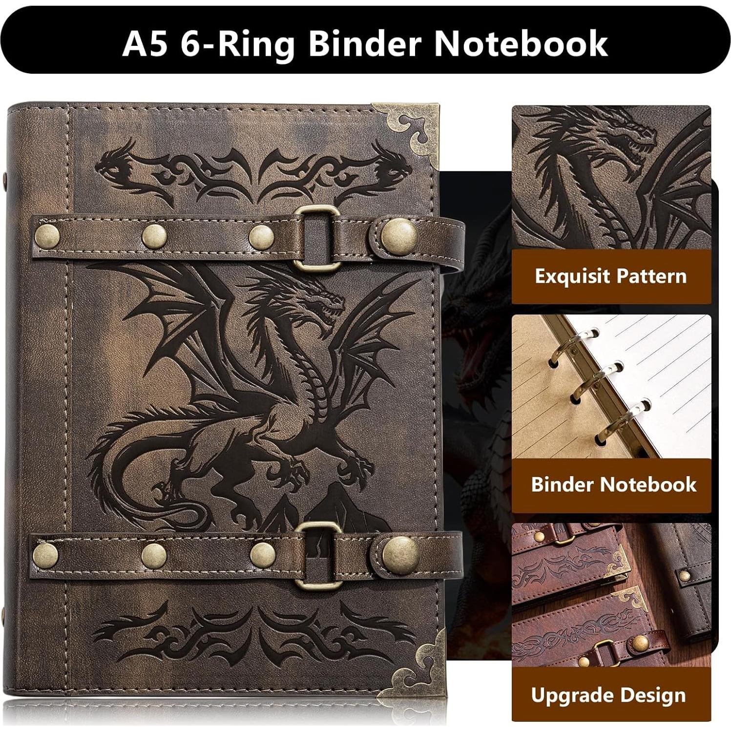 Diario Recargable de Cuero DUROTAN A5 400 Páginas Dragón