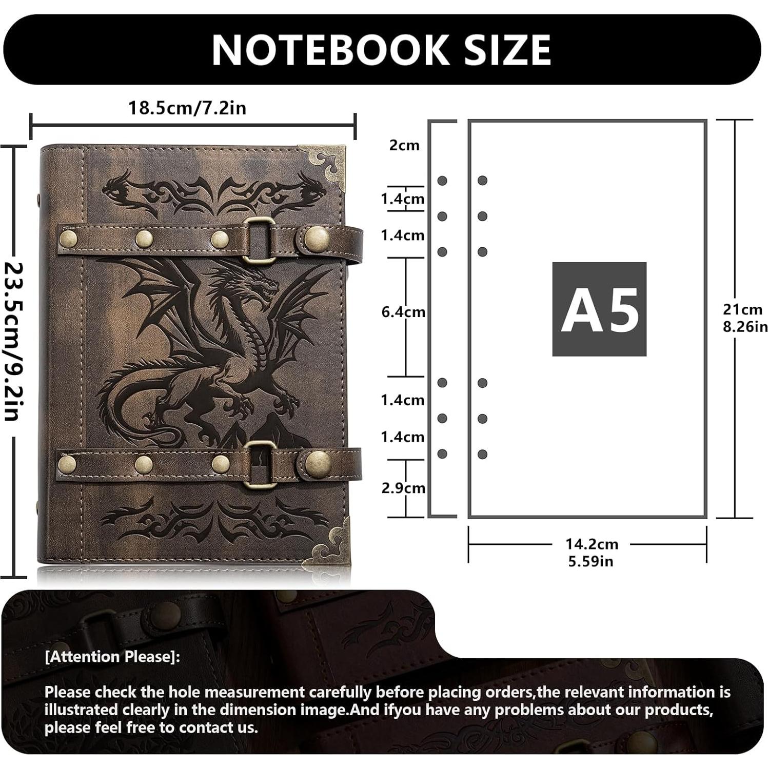Diario Recargable de Cuero DUROTAN A5 400 Páginas Dragón