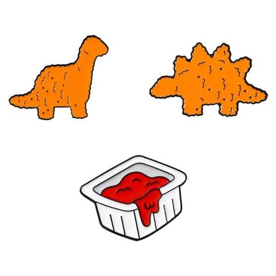 Juego de 3 Pines de Esmalte Divertidos para Mujeres - Dinosaurio y Nugget de Pollo