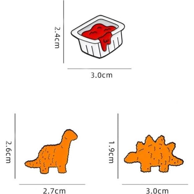 Juego de 3 Pines de Esmalte Divertidos para Mujeres - Dinosaurio y Nugget de Pollo