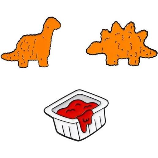 Juego de 3 Pines de Esmalte Divertidos para Mujeres - Dinosaurio y Nugget de Pollo
