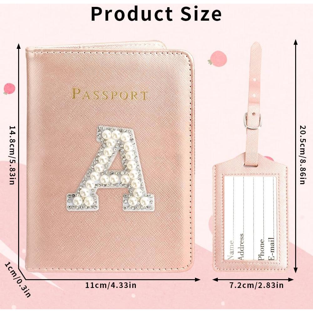 Conjunto Porta Pasaporte y Etiqueta de Equipaje Cuero Rosa