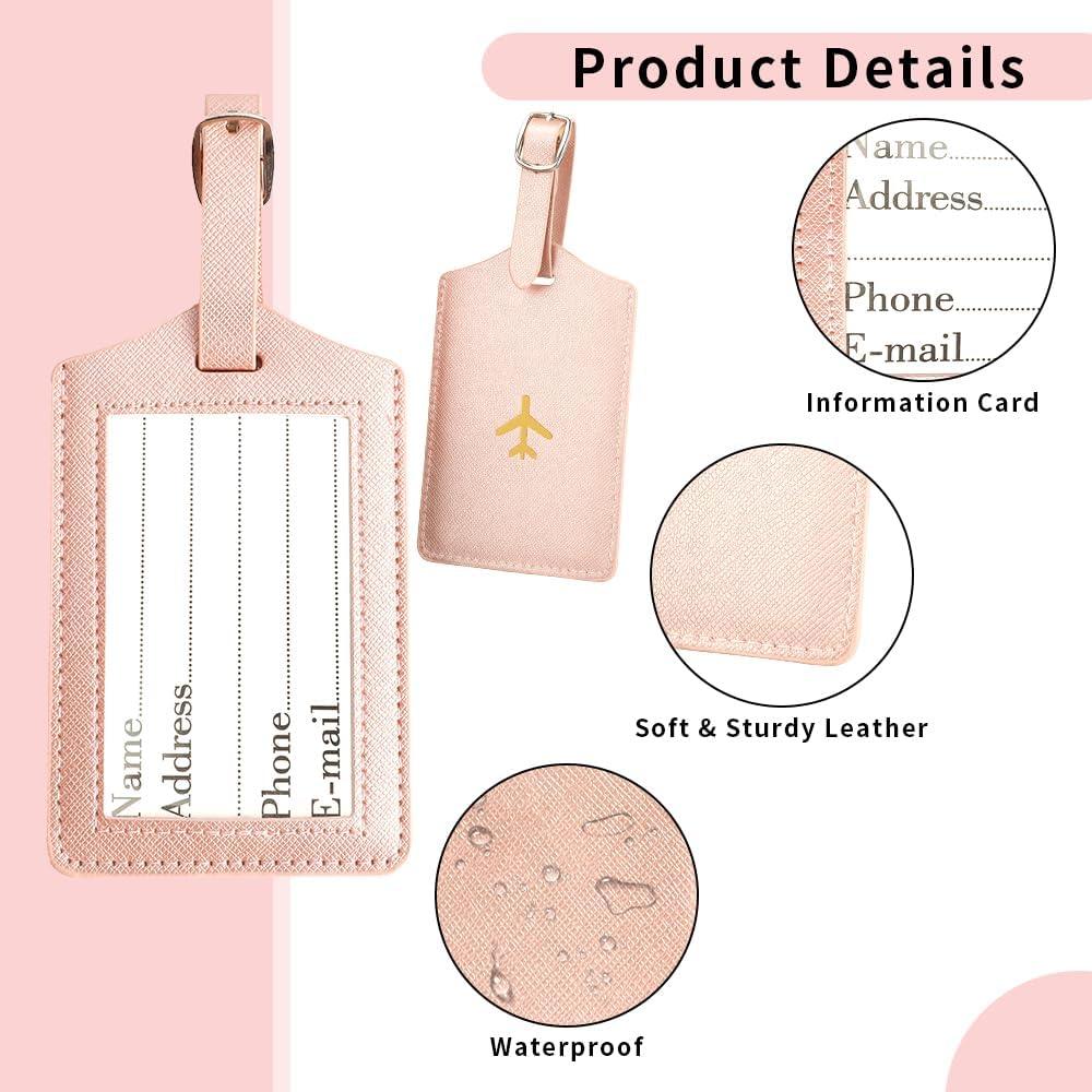 Conjunto Porta Pasaporte y Etiqueta de Equipaje Cuero Rosa