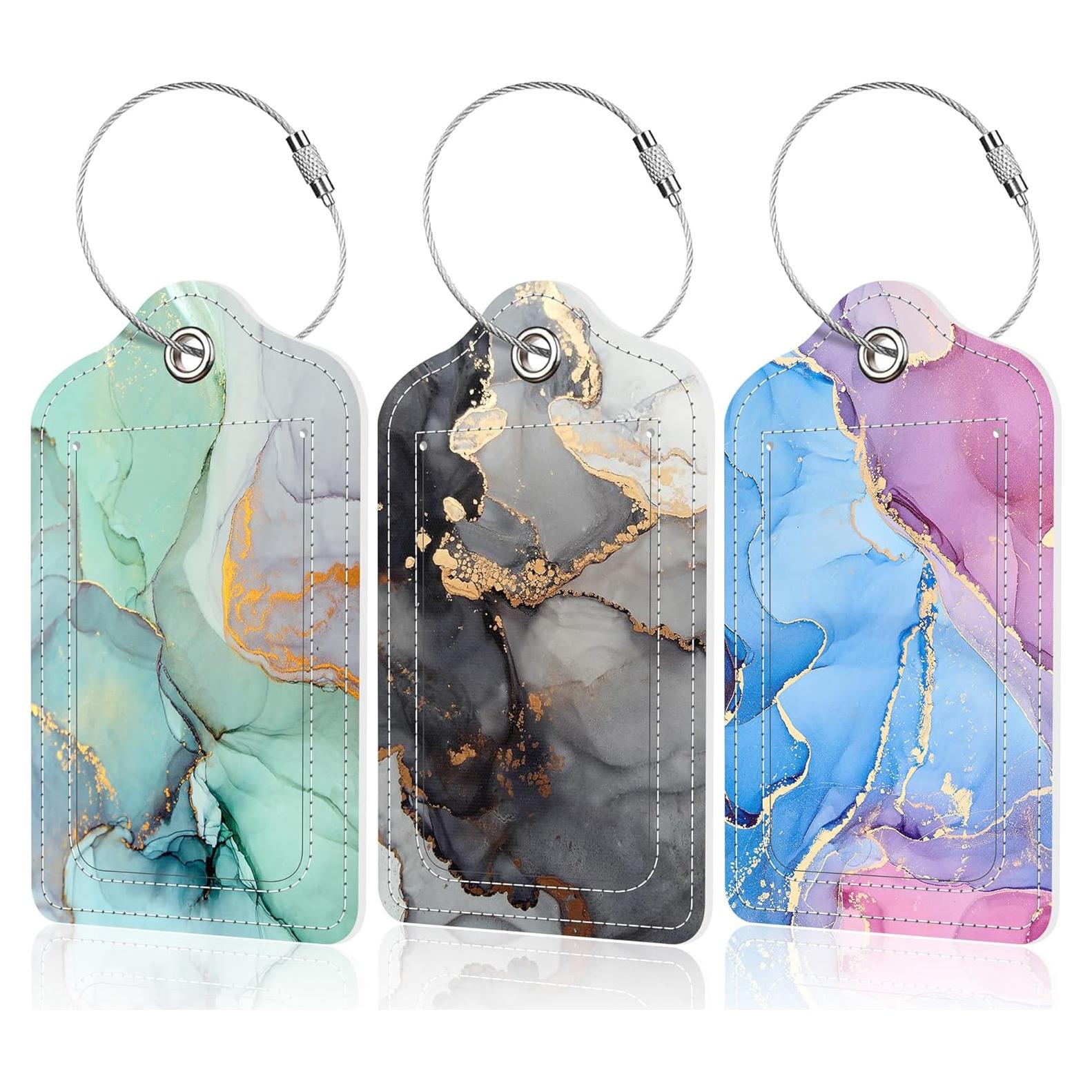 3 Etiquetas de Equipaje EOBKLAX de Cuero Mármol Abstracto