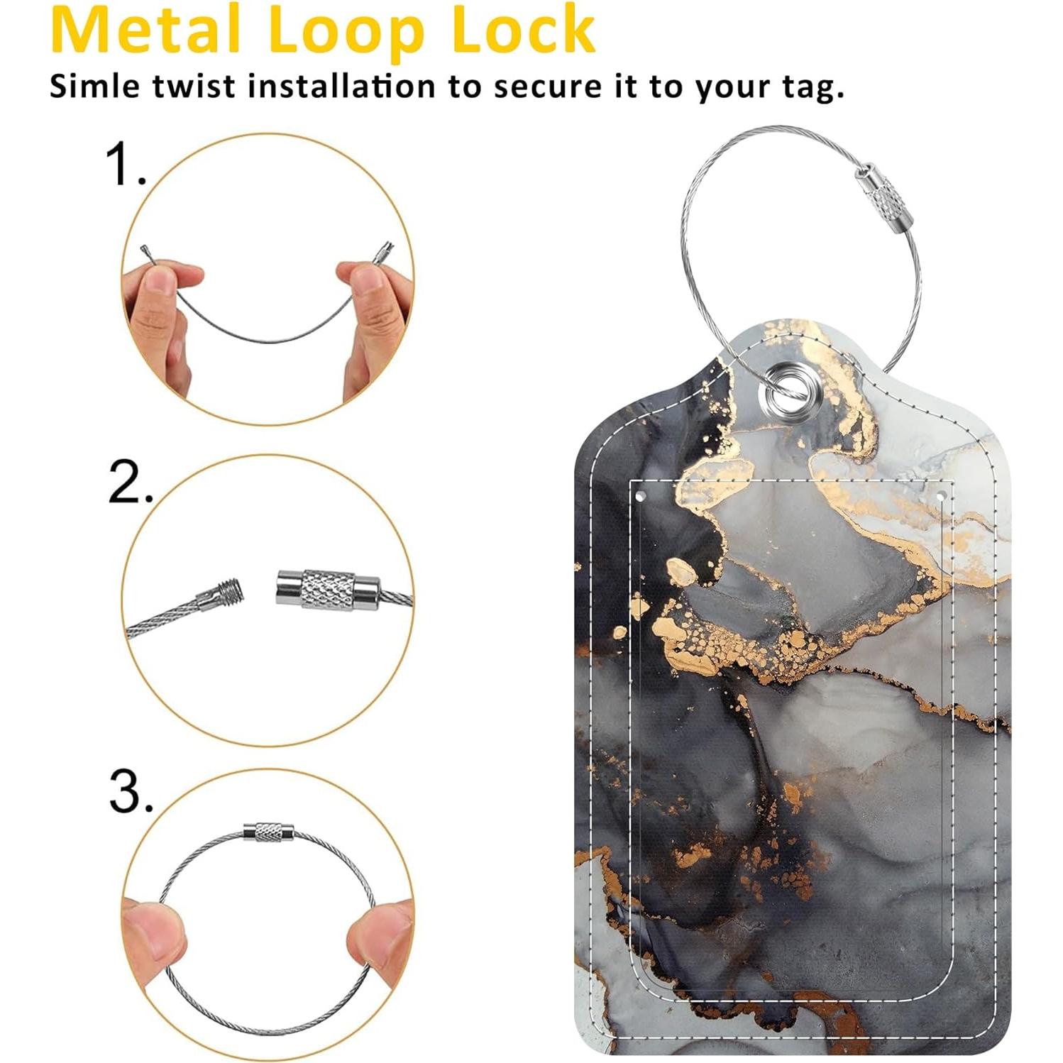 3 Etiquetas de Equipaje EOBKLAX de Cuero Mármol Abstracto