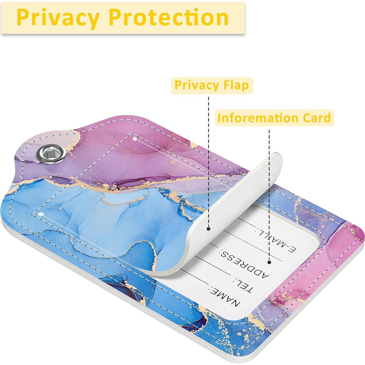 3 Etiquetas de Equipaje EOBKLAX de Cuero Mármol Abstracto