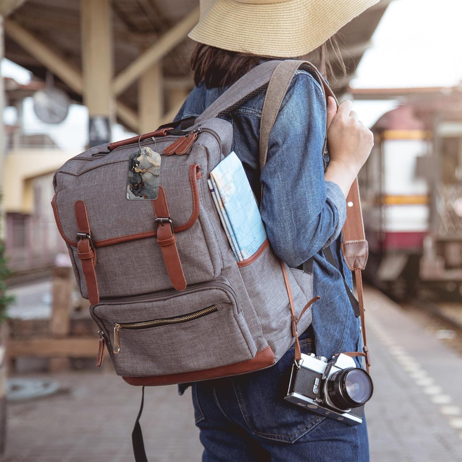 3 Etiquetas de Equipaje EOBKLAX de Cuero Mármol Abstracto