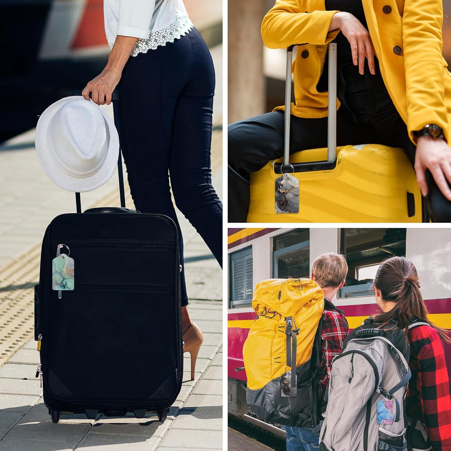 3 Etiquetas de Equipaje EOBKLAX de Cuero Mármol Abstracto