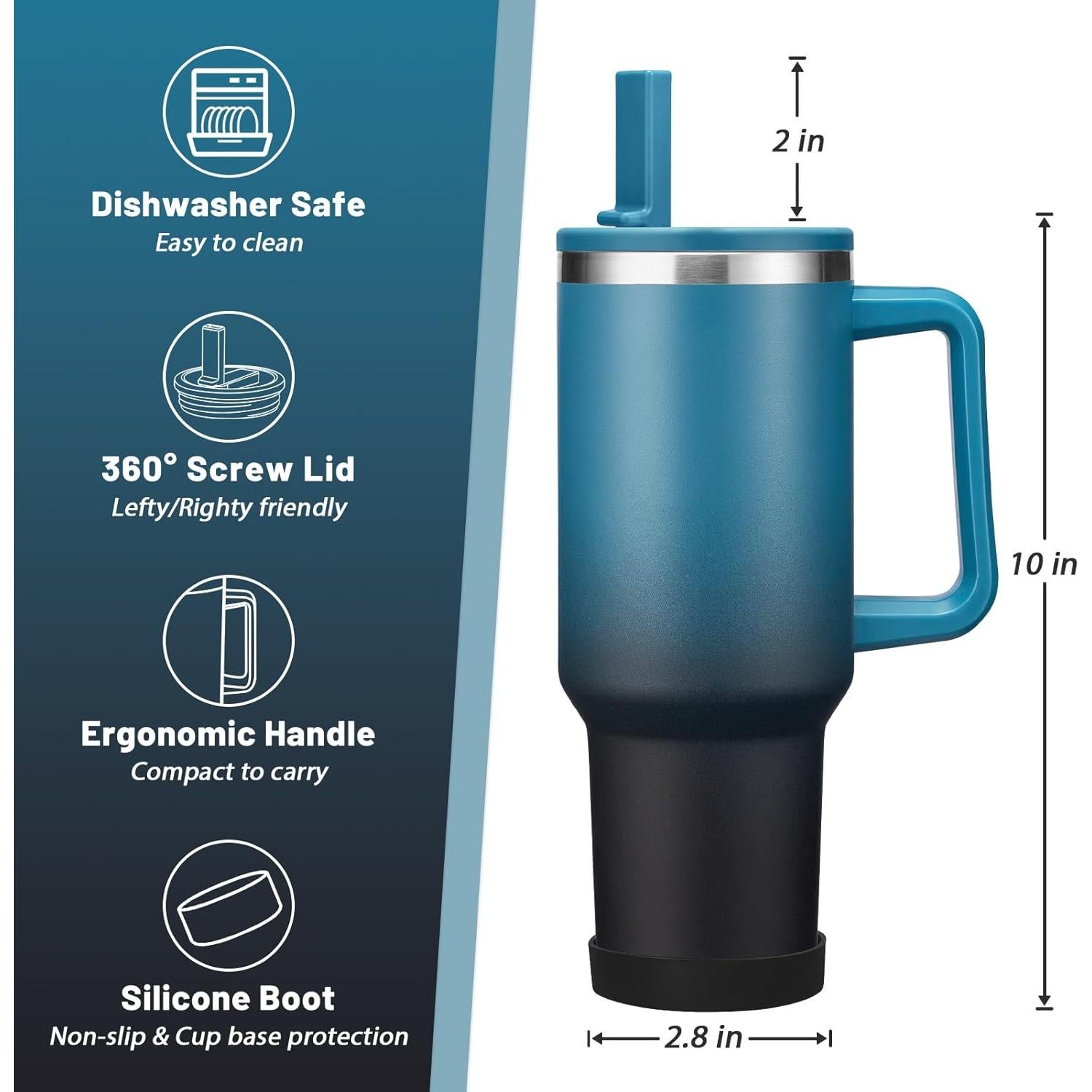 Taza de Agua de Acero Inoxidable 40oz ICIOI con Popote Plegable