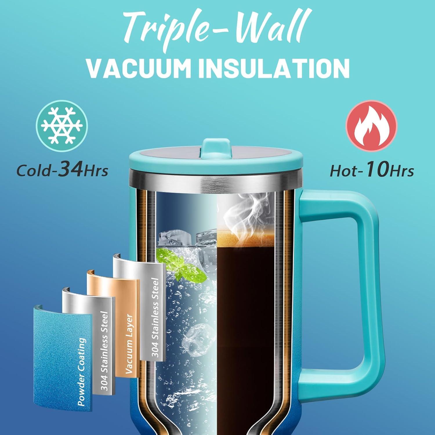 Taza de Agua de Acero Inoxidable 40oz ICIOI con Popote Plegable