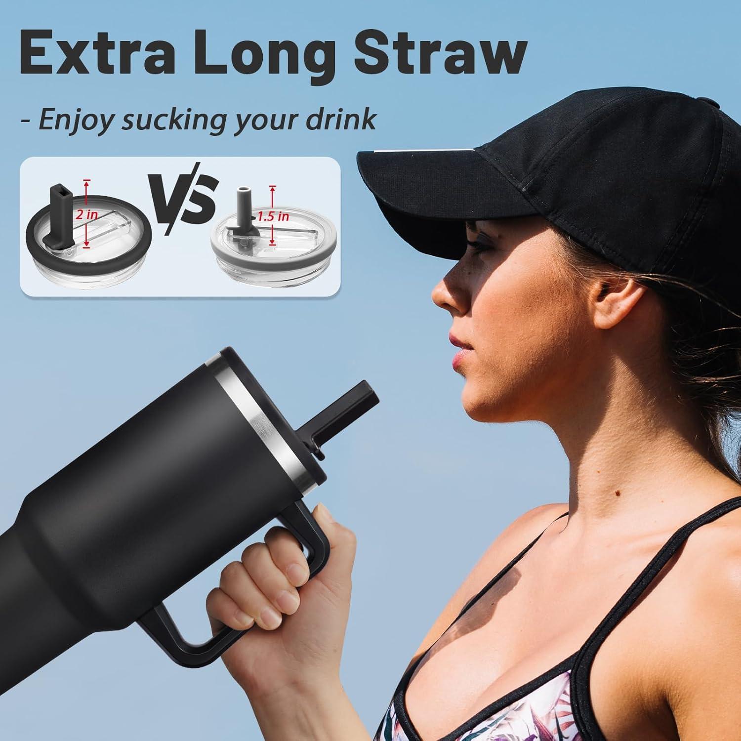 Taza de Agua de Acero Inoxidable 40oz ICIOI con Popote Plegable