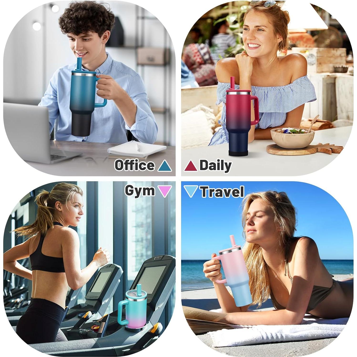 Taza de Agua de Acero Inoxidable 40oz ICIOI con Popote Plegable