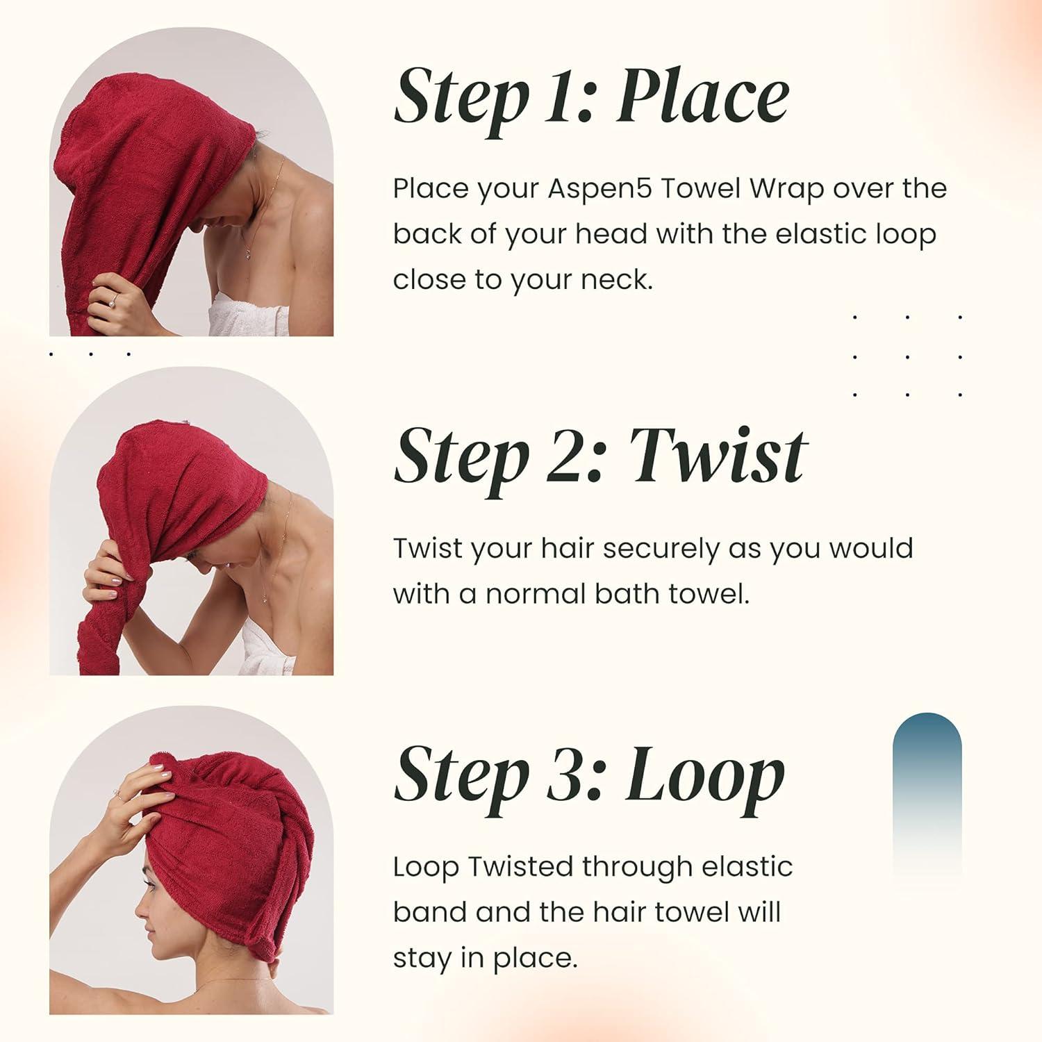 Toalla de Cabello Extra Grande Aspen Five - 76.2 cm, 400 GSM, Rojo