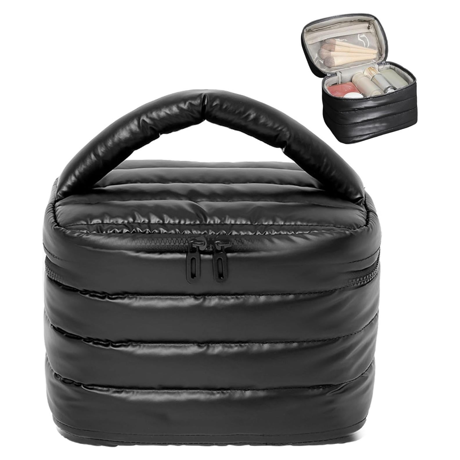 Bolsa de Maquillaje Prite Puffy Negra Impermeable para Mujeres