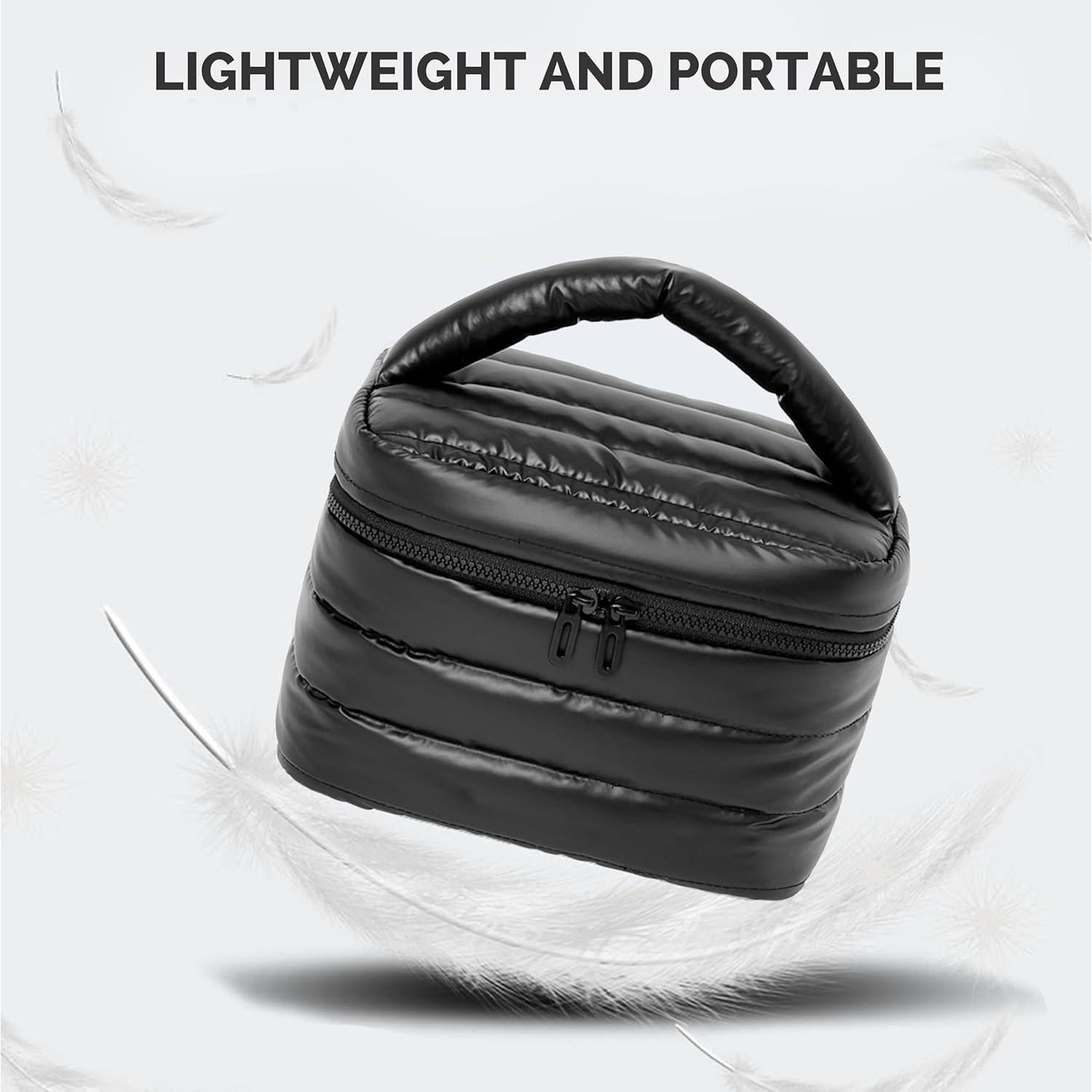 Bolsa de Maquillaje Prite Puffy Negra Impermeable para Mujeres