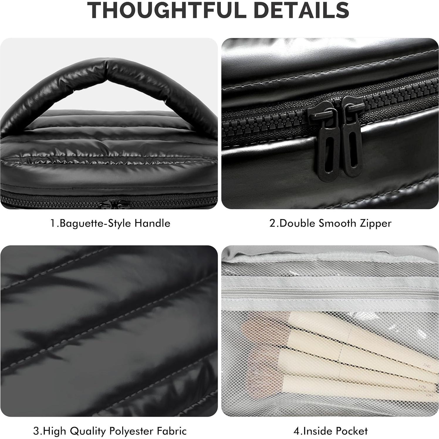 Bolsa de Maquillaje Prite Puffy Negra Impermeable para Mujeres