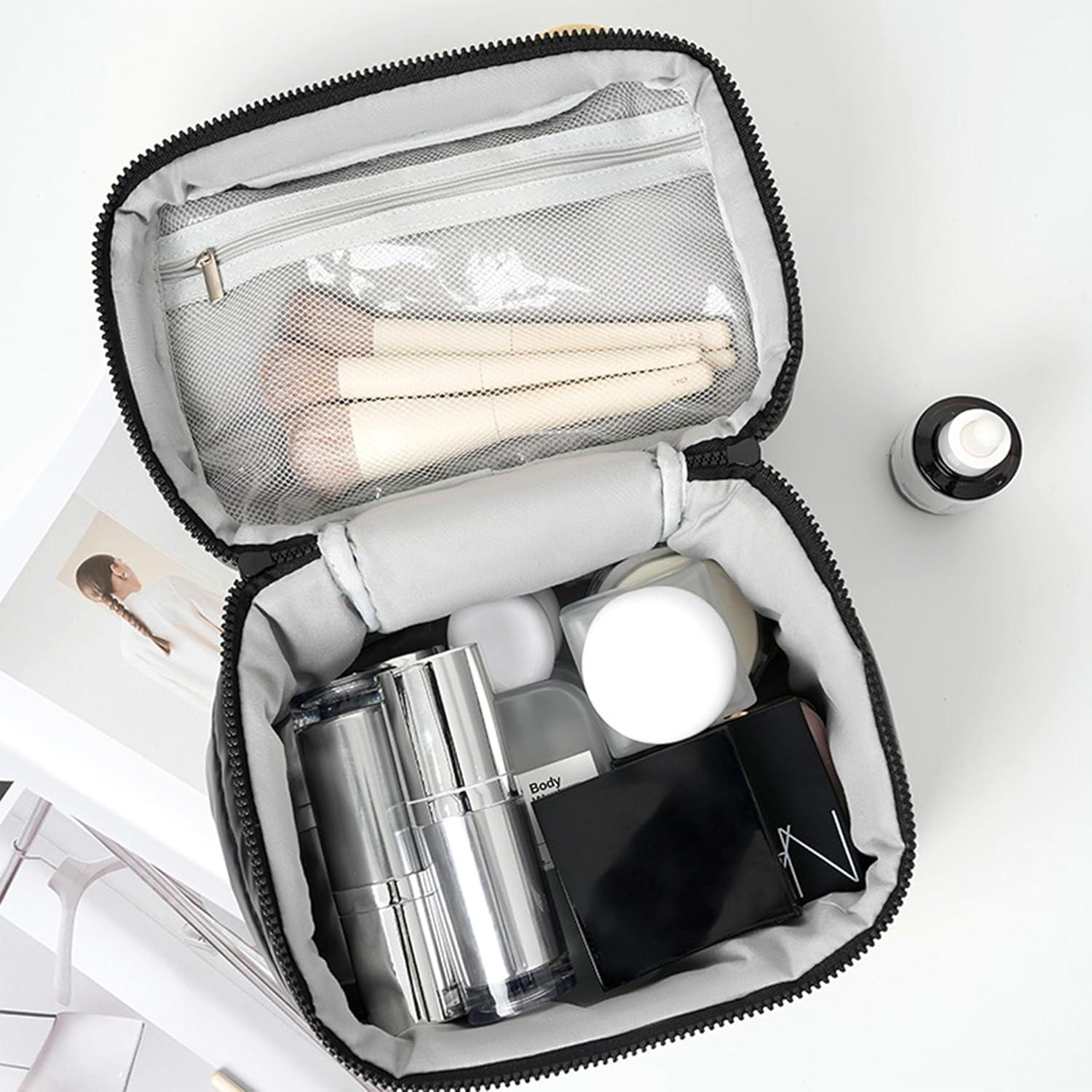 Bolsa de Maquillaje Prite Puffy Negra Impermeable para Mujeres