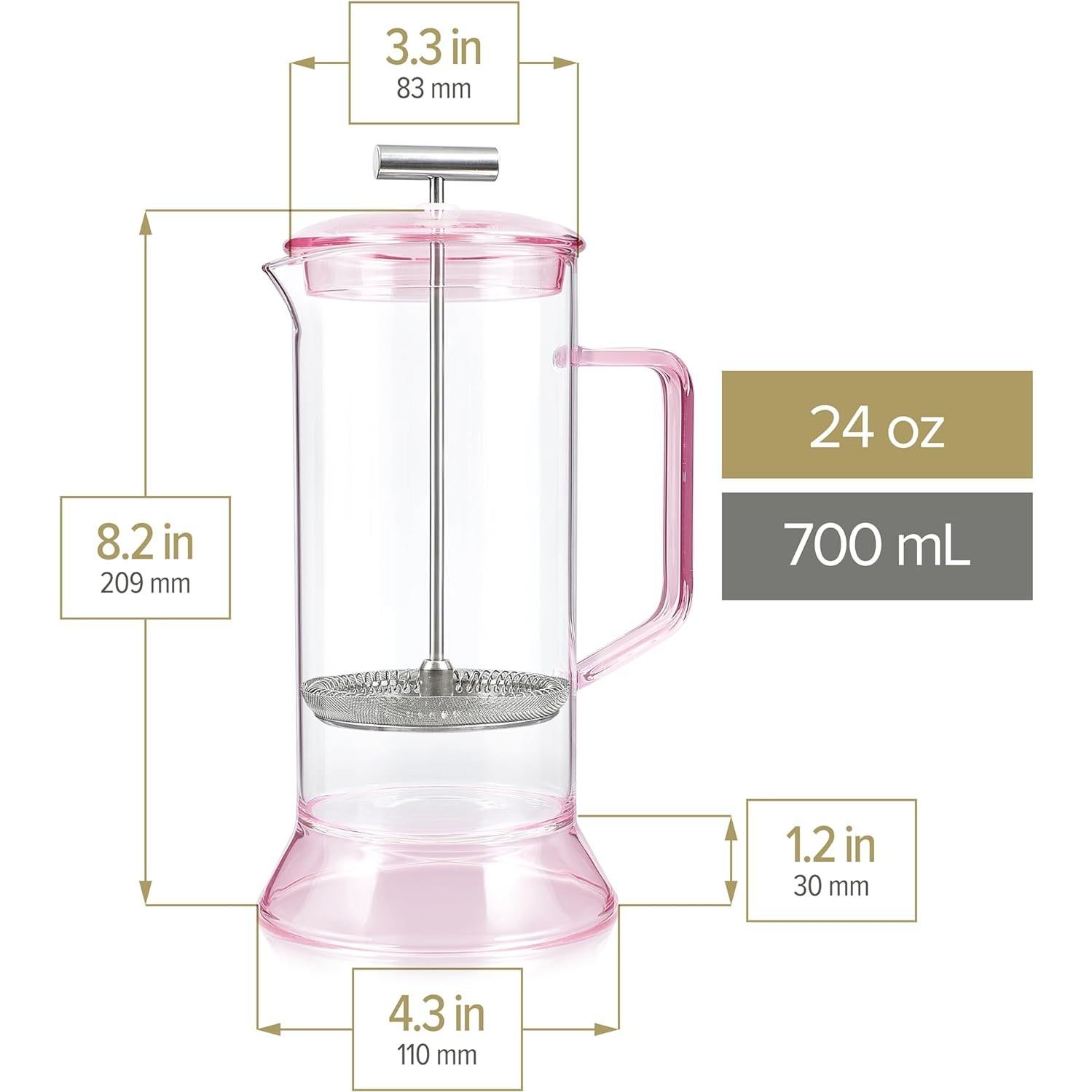 Prensa de Té Teabloom Toulouse 700 mL Vidrio Borosilicato Rosa