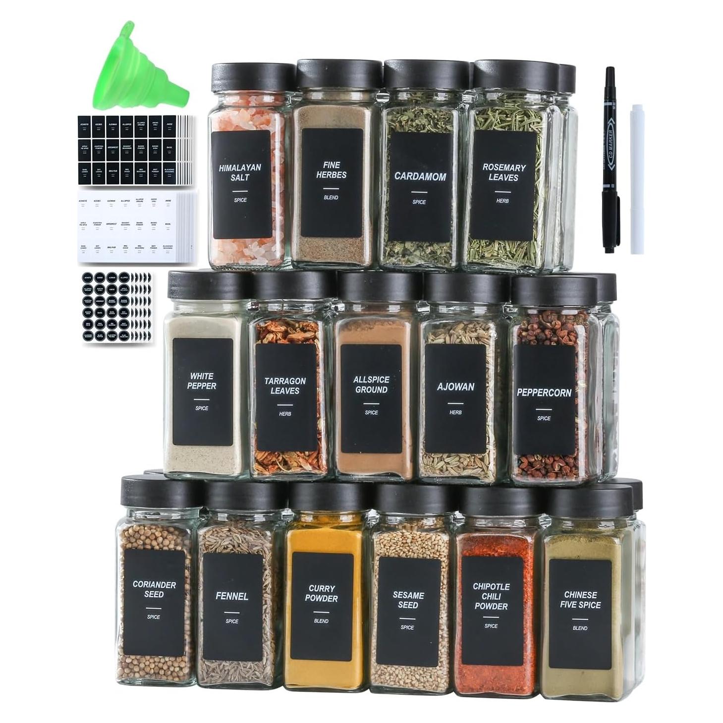 Tarros de Especias JARXSUN 4oz Vidrio Cuadrado con Etiquetas - 36 Unidades