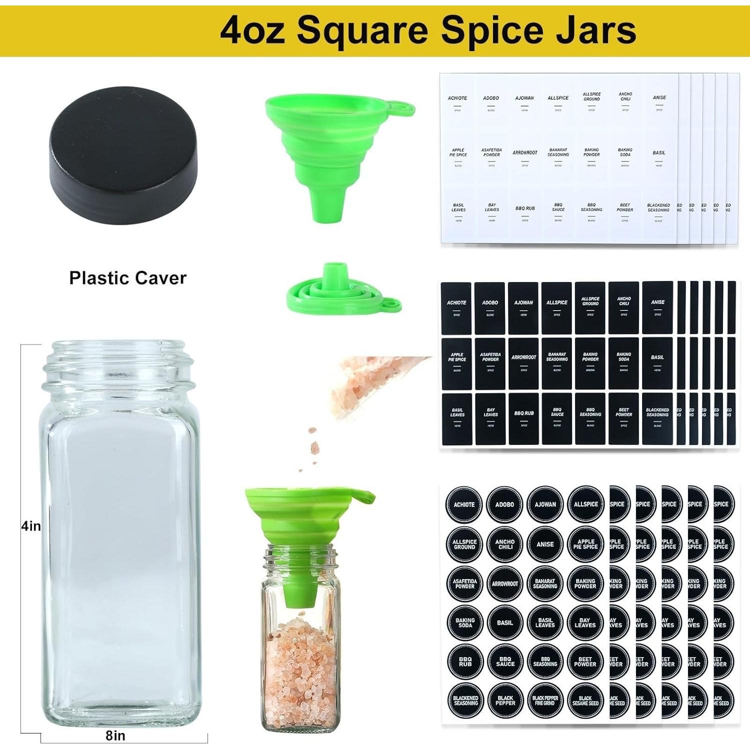 Tarros de Especias JARXSUN 4oz Vidrio Cuadrado con Etiquetas - 36 Unidades